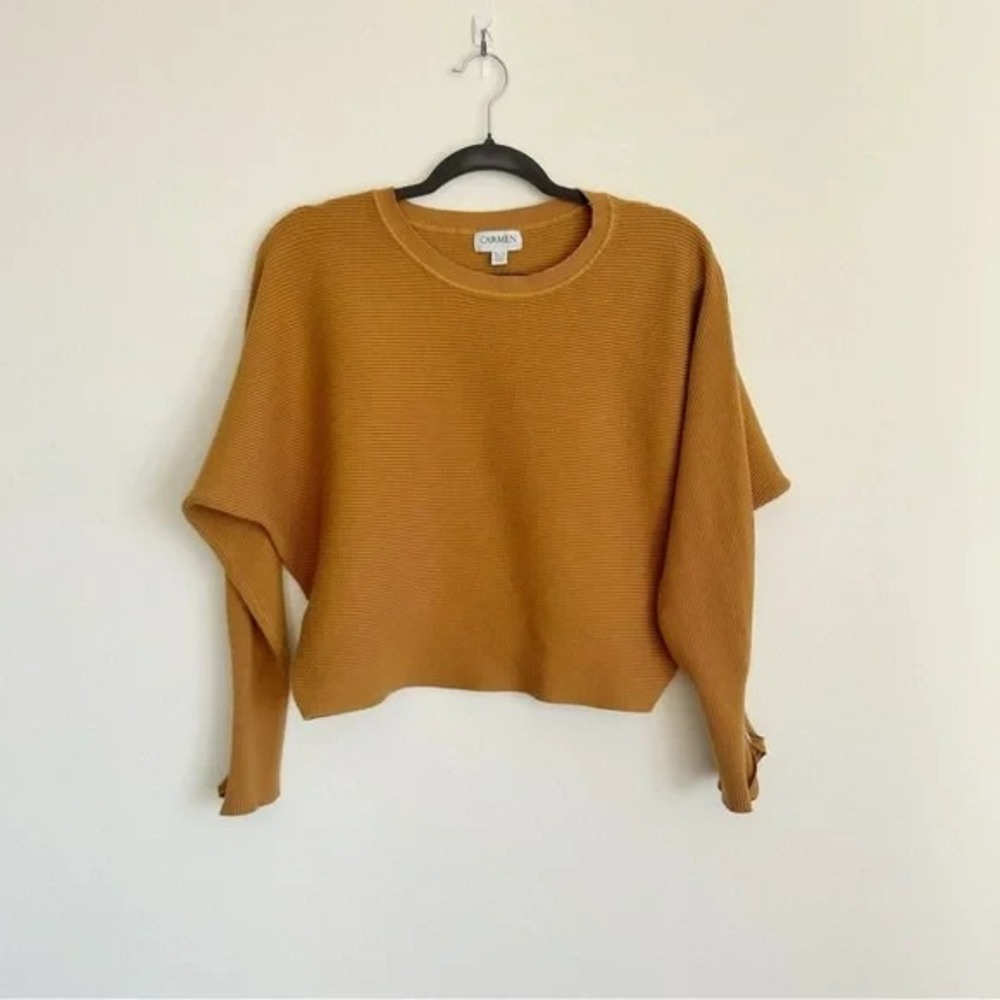 CARMEN MARC VALVO I Womens Ochre Ribbed‎ Cropped Sweater I XL I Dolman Sleeve